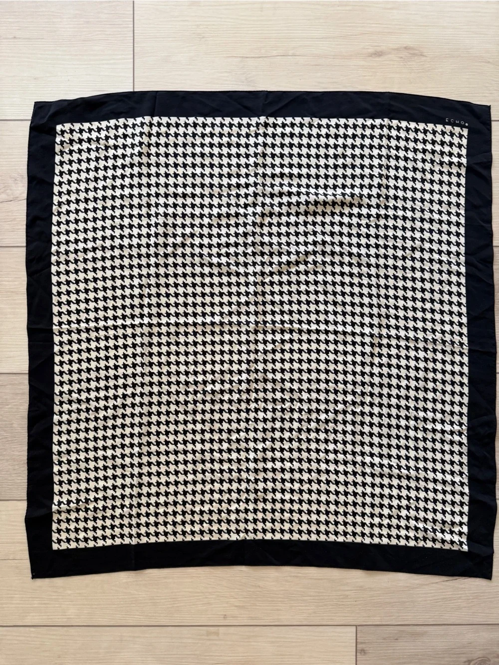 Echo Black and White Houndstooth 100% Silk Scarf - New